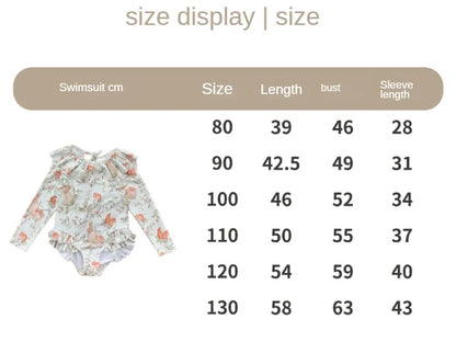 -キッズ水着 ガールズ 長袖ワンピース+帽子セット フリル ラビットうさぎプリント スイムウェア【mh0005985】 - mamahalo shop - ベビー用水着 -  べビー服 - 子供服 - 男の子 - 女の子