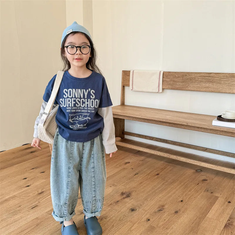 -キッズトップス 象エレファントプリント袖パッチワーク長袖Tシャツ 2カラー - mamahalo shop - 長袖Tシャツ -  べビー服 - 子供服 - 男の子 - 女の子