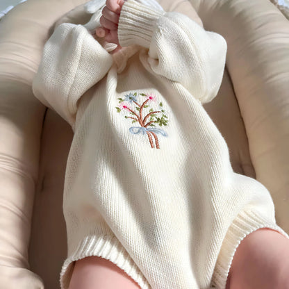 -ベビーロンパース 長袖ニットボディスーツ フラワー花柄刺繍 フリルサークル襟 4カラー【mh0004189】 - mamahalo shop - 長袖ロンパース -  べビー服 - 子供服 - 男の子 - 女の子