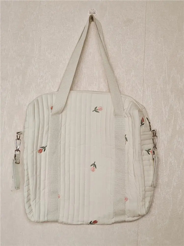 -キルティング くま ベア オリーブ フラワー 刺繍 ショルダー ママバッグ ストローラー ベビーカー - mamahalo shop - マザーズバッグ -  べビー服 - 子供服 - 男の子 - 女の子