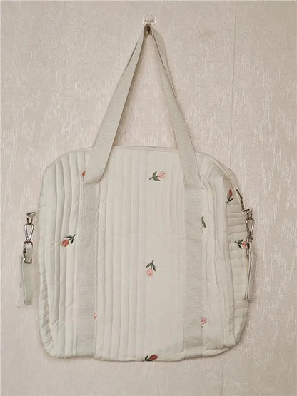 -キルティング くま ベア オリーブ フラワー 刺繍 ショルダー ママバッグ ストローラー ベビーカー - mamahalo shop - マザーズバッグ -  べビー服 - 子供服 - 男の子 - 女の子