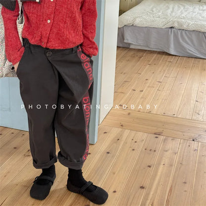 -キッズパンツ ルーズロングパンツ レターロゴサイドライン 2カラー - mamahalo shop - ロングパンツ・スウェットパンツ -  べビー服 - 子供服 - 男の子 - 女の子