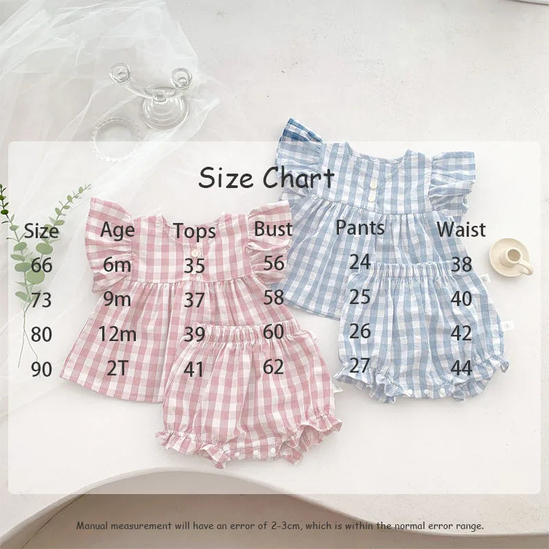 -ベビーセットアップ 2点セット チェック 半袖フリルスリーブ チュニックブラウス+ブルマパンツ 2カラー【mh0006251】 - mamahalo shop - 半袖セットアップ -  べビー服 - 子供服 - 男の子 - 女の子