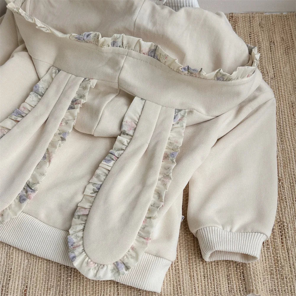 -ベビートップス うさ耳フーディフリルジップアップパーカー アプリコット【mh0006713】 - mamahalo shop - カーディガン・パーカー -  べビー服 - 子供服 - 男の子 - 女の子