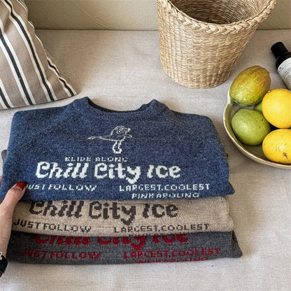 -キッズトップス ニットセーター アイススケート レターロゴ 3カラー - mamahalo shop - ニット・セーター -  べビー服 - 子供服 - 男の子 - 女の子