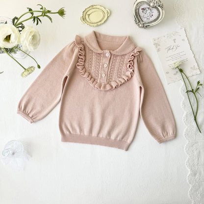 -キッズトップス ニット 長袖ブラウス フ襟付きフリルカットソー  ピンク/ベージュ/2カラー【mh0004497】 - mamahalo shop - 長袖シャツ・ブラウス -  べビー服 - 子供服 - 男の子 - 女の子