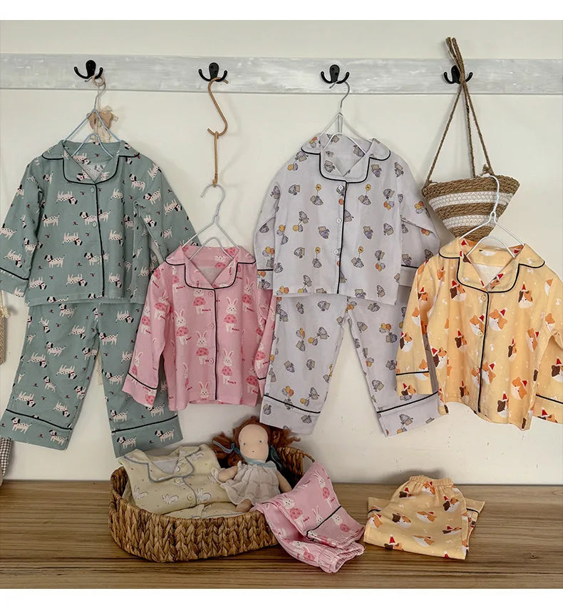 -キッズパジャマセット アニマルプリント長袖シャツ+ロングパンツ 5カラー【mh0007314】 - mamahalo shop - 長袖パジャマ -  べビー服 - 子供服 - 男の子 - 女の子