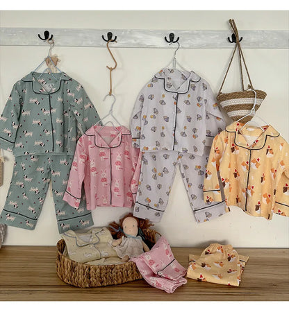 -キッズパジャマセット アニマルプリント長袖シャツ+ロングパンツ 5カラー【mh0007314】 - mamahalo shop - 長袖パジャマ -  べビー服 - 子供服 - 男の子 - 女の子