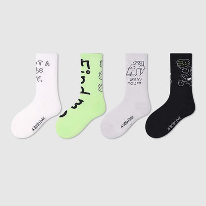 -キッズソックス 靴下4足セット ワッペンワンポイント ボーダー【mh0004066】 - mamahalo shop - ベビー用靴下・タイツ -  べビー服 - 子供服 - 男の子 - 女の子