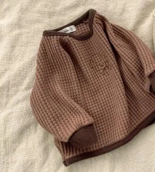 -ベビートップス ワッフル 長袖Tシャツ ベージュ ブラウン 2カラー - mamahalo shop - 長袖Tシャツ -  べビー服 - 子供服 - 男の子 - 女の子