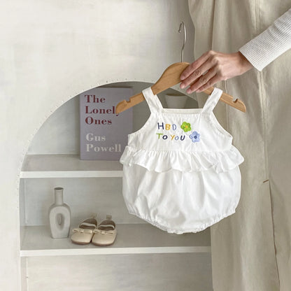 -ベビーロンパース キャミソールフリルボディスーツ バースデー フラワー花柄刺繍【mh0004946】 - mamahalo shop - ノースリーブロンパース -  べビー服 - 子供服 - 男の子 - 女の子