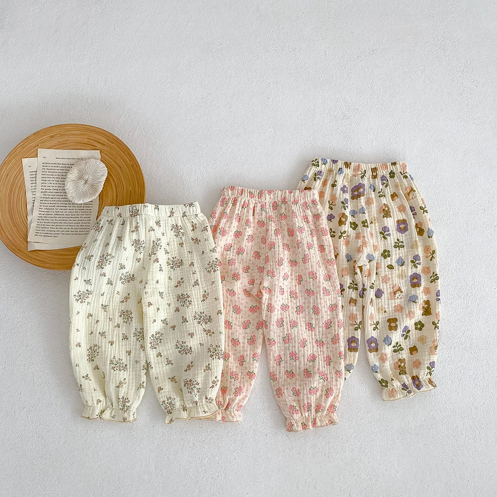 -ベビーパンツ サマールーズロングパンツ フラワー花柄プリント 3カラー【mh0006093】 - mamahalo shop - ロングパンツ・スウェットパンツ -  べビー服 - 子供服 - 男の子 - 女の子