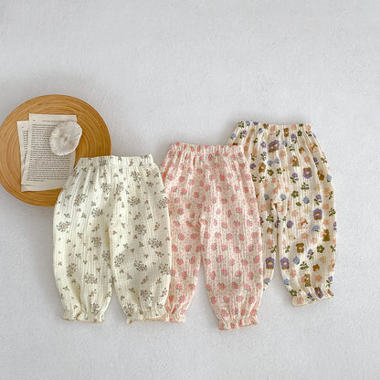 -ベビーパンツ サマールーズロングパンツ フラワー花柄プリント 3カラー【mh0006093】 - mamahalo shop - ロングパンツ・スウェットパンツ -  べビー服 - 子供服 - 男の子 - 女の子