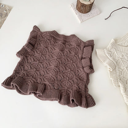 -ベビー キッズ ニット フリル ベスト カーディガン クリームアイボリー ライトコーヒー 2色 ガールズ 女の子【mh0002807】 - mamahalo shop - ベスト -  べビー服 - 子供服 - 男の子 - 女の子