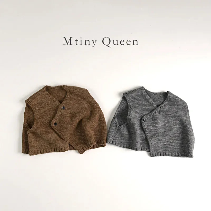 -キッズベスト/パンツ アシメボタンニットベスト/ニットワイドパンツ 2カラー - mamahalo shop - ノースリーブセットアップ -  べビー服 - 子供服 - 男の子 - 女の子