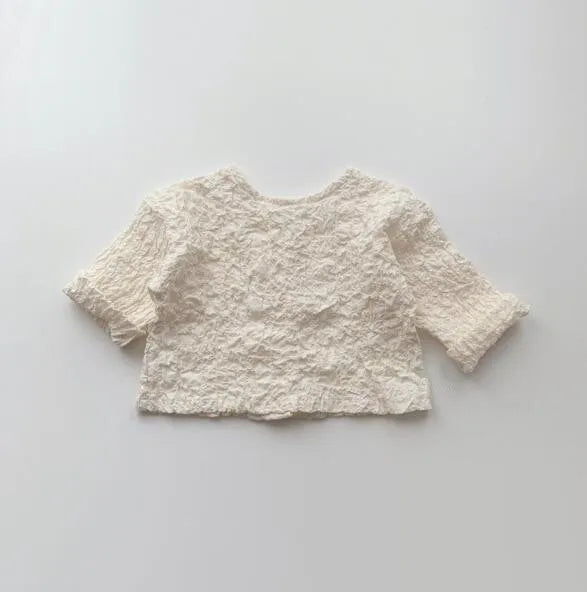 -キッズカーディガン 長袖Tシャツ しわ加工ジャケットトップス ブラック/ベージュ/2カラー - mamahalo shop - カーディガン・パーカー -  べビー服 - 子供服 - 男の子 - 女の子