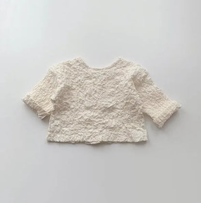 -キッズカーディガン 長袖Tシャツ しわ加工ジャケットトップス ブラック/ベージュ/2カラー - mamahalo shop - カーディガン・パーカー -  べビー服 - 子供服 - 男の子 - 女の子