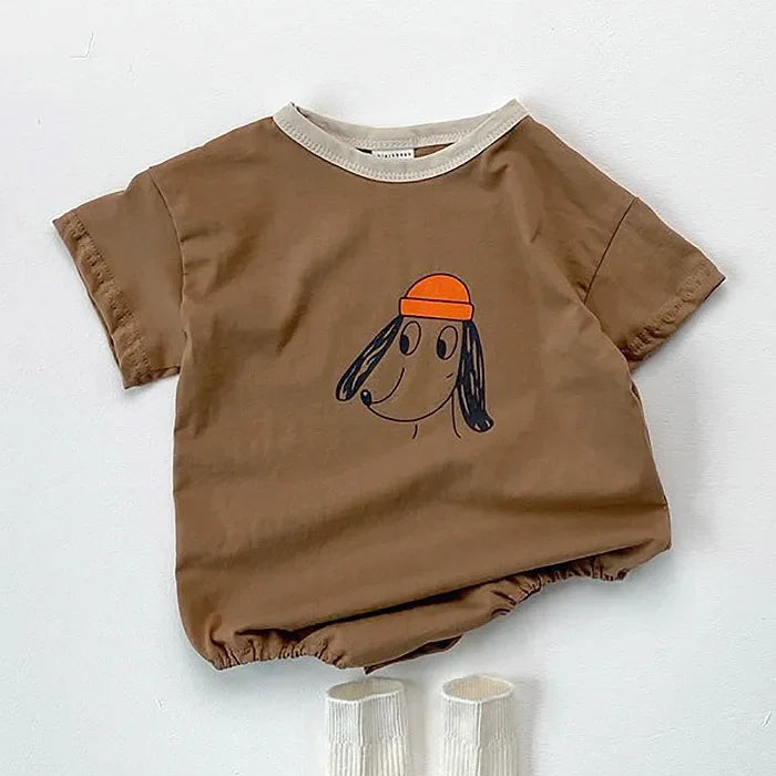 -ベビーロンパース 半袖プリントボディスーツ 犬/あひる【mh0005808】 - mamahalo shop - 半袖ロンパース -  べビー服 - 子供服 - 男の子 - 女の子