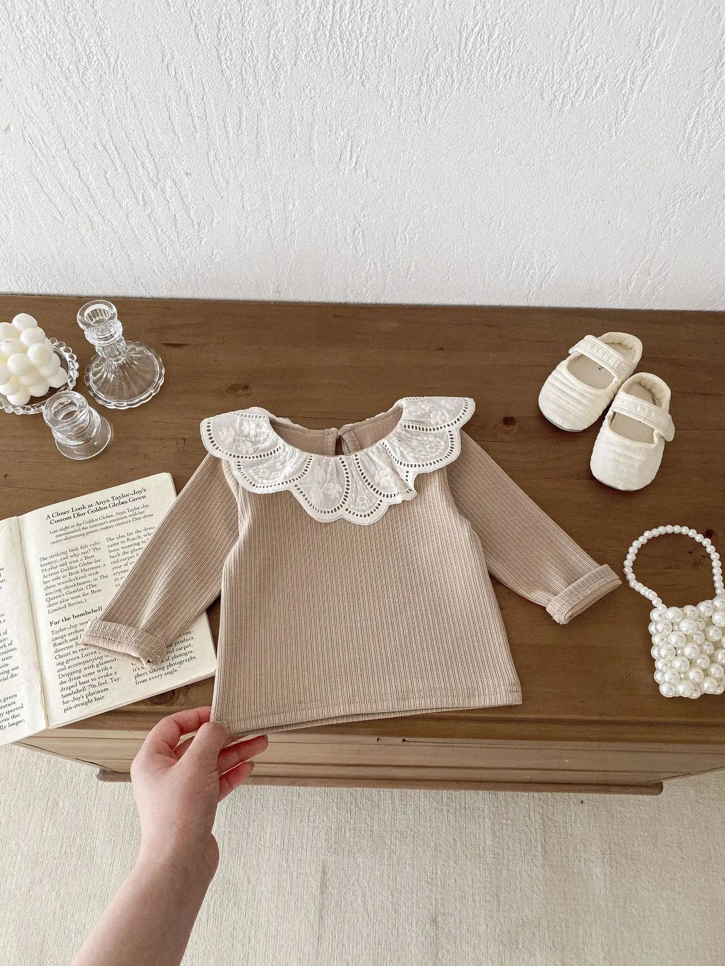 -ベビートップス 長袖Tシャツ フラワーレース襟 3カラー【mh0006370】 - mamahalo shop - 長袖Tシャツ -  べビー服 - 子供服 - 男の子 - 女の子