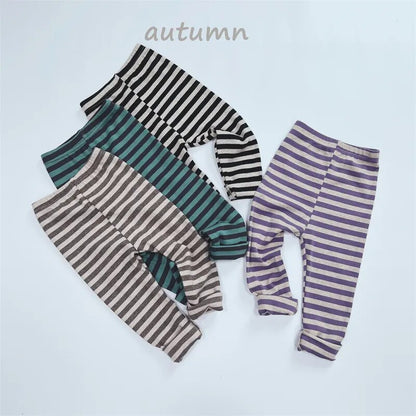 -キッズ 長袖Tシャツ レギンスパンツ 単品 ボーダー シンプル ベーシック パープル グリーン ブラック コーヒー 4カラー ユニセックス 男の子 女の子 子供服 - mamahalo shop - レギンスパンツ -  べビー服 - 子供服 - 男の子 - 女の子