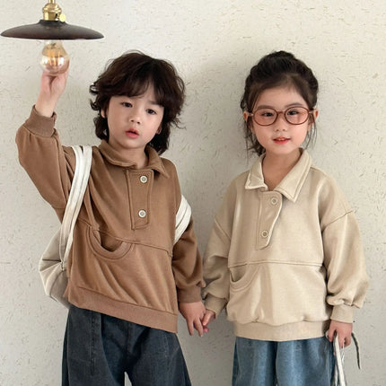 キッズトップス 変形ポケット長袖ポロ襟プルオーバー - mamahalo shop - 長袖シャツ・ブラウス -  べビー服 - 子供服 - 男の子 - 女の子