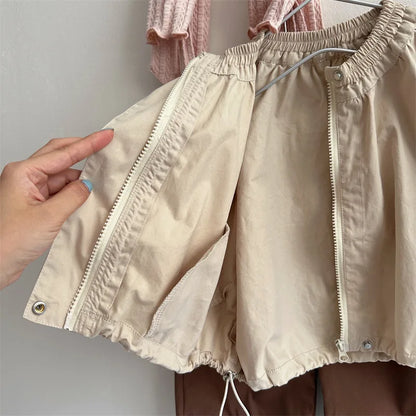 -キッズアウター ジップアップドロストジャンパージャケット カーキ - mamahalo shop - ショートコート・ジャケット・ジャンパー -  べビー服 - 子供服 - 男の子 - 女の子