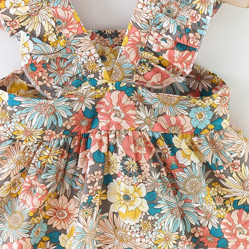 -ベビーワンピース ポシェットセット ノースリーブサマードレス フラワー花柄プリント ストローバッグ【mh0005668】 - mamahalo shop - ノースリーブワンピース -  べビー服 - 子供服 - 男の子 - 女の子