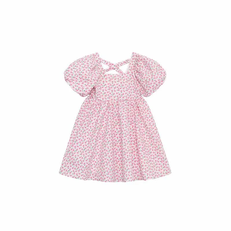 -キッズワンピース 半袖バブルスリーブサマードレス ボリューム袖 フラワー花柄プリント 2カラー【mh0005225】 - mamahalo shop - 半袖ワンピース -  べビー服 - 子供服 - 男の子 - 女の子