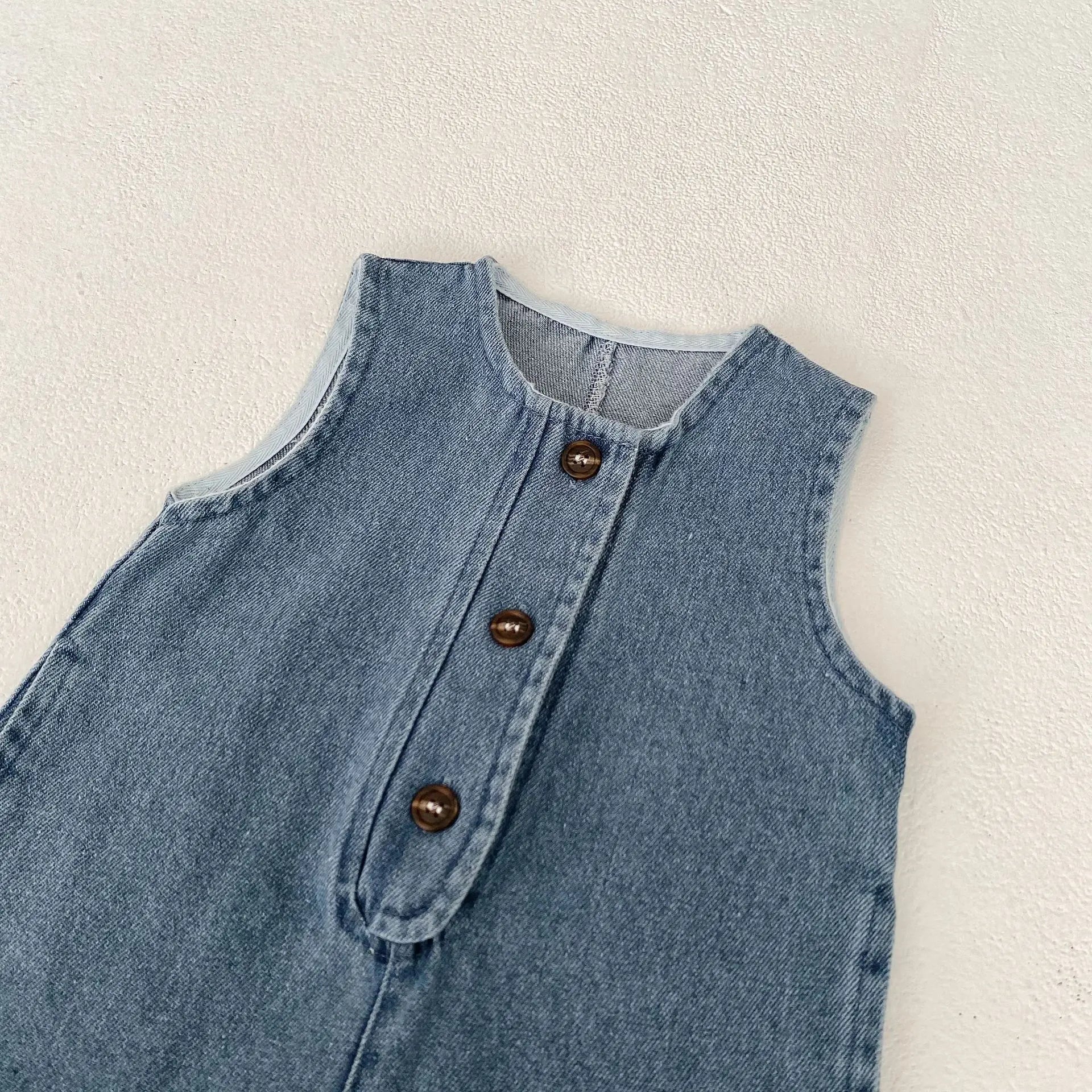 -ベビージャンプスーツ/トップス デニムノースリーブジャンプスーツ/長袖ボーダーTシャツ - mamahalo shop - ノースリーブジャンプスーツ -  べビー服 - 子供服 - 男の子 - 女の子