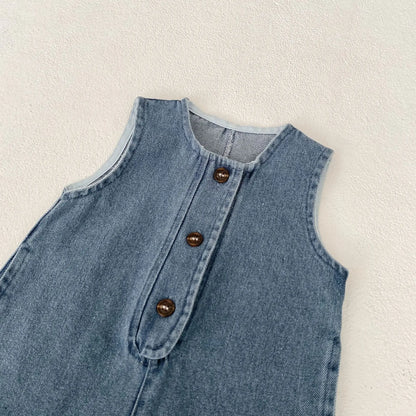 -ベビージャンプスーツ/トップス デニムノースリーブジャンプスーツ/長袖ボーダーTシャツ - mamahalo shop - ノースリーブジャンプスーツ -  べビー服 - 子供服 - 男の子 - 女の子