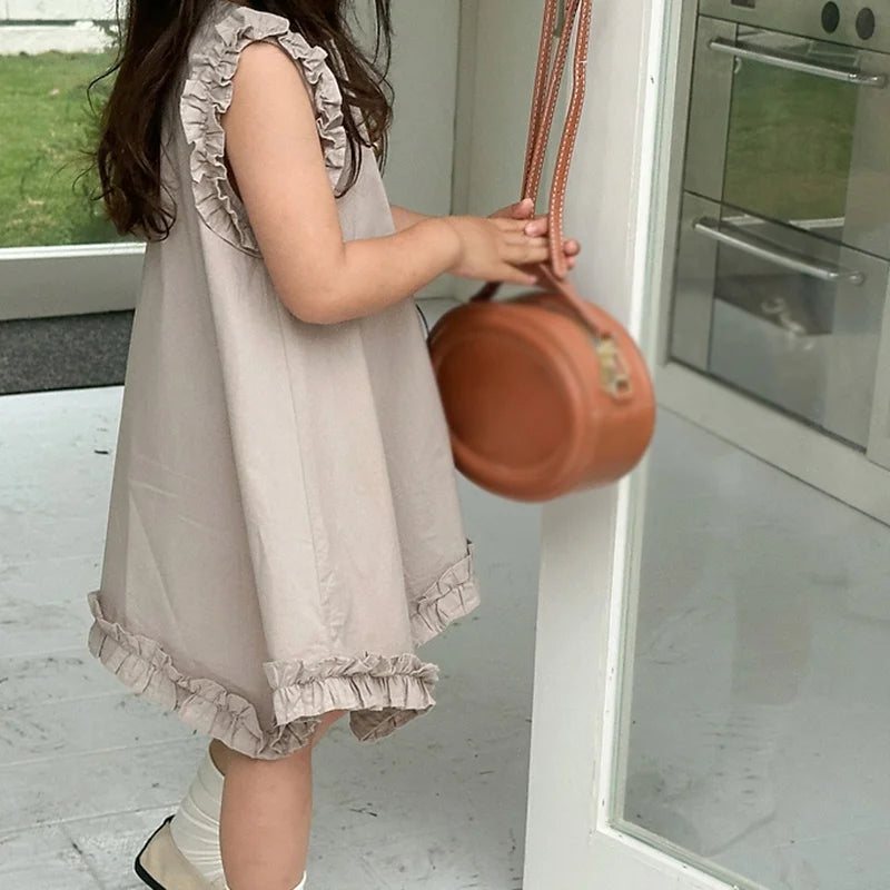 -キッズワンピース ノースリーブフリルワンピース アシメスカート 2カラー【mh0005999】 - mamahalo shop - ノースリーブワンピース -  べビー服 - 子供服 - 男の子 - 女の子