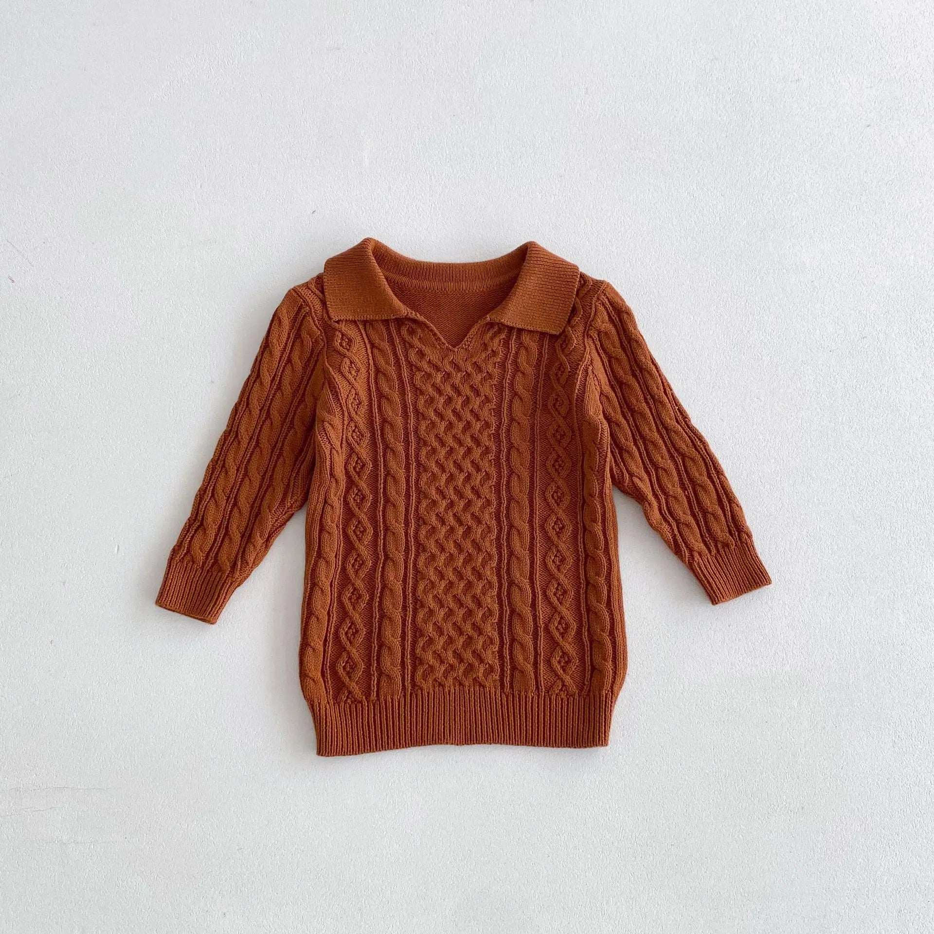 -キッズトップス 襟付ケーブル編みニットロングトップスワンピース 2カラー - mamahalo shop - 長袖ワンピース -  べビー服 - 子供服 - 男の子 - 女の子