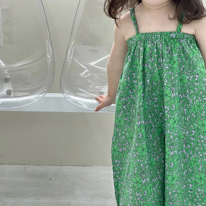 -キッズサロペット キャミソールジャンプスーツ ルーズ グリーン【mh0005836】 - mamahalo shop - ノースリーブジャンプスーツ -  べビー服 - 子供服 - 男の子 - 女の子