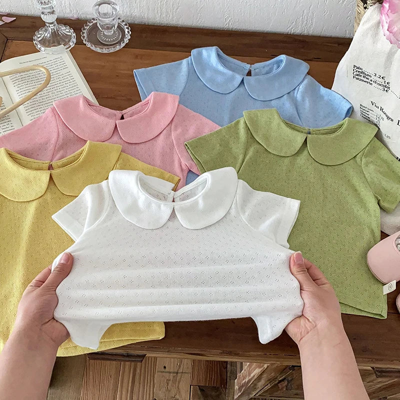 -キッズトップス 丸襟ブラウス シンプルベーシック 5カラー - mamahalo shop - 半袖シャツ・ブラウス -  べビー服 - 子供服 - 男の子 - 女の子