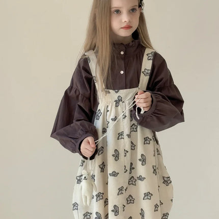 キッズワンピース シックフラワープリントノースリーブサスペンダーワンピース - mamahalo shop - ノースリーブワンピース -  べビー服 - 子供服 - 男の子 - 女の子