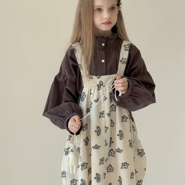 キッズワンピース シックフラワープリントノースリーブサスペンダーワンピース - mamahalo shop - ノースリーブワンピース -  べビー服 - 子供服 - 男の子 - 女の子