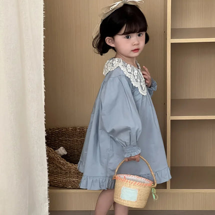 キッズワンピース レースビッグ襟長袖パフスリーブワンピース - mamahalo shop - 長袖ワンピース -  べビー服 - 子供服 - 男の子 - 女の子