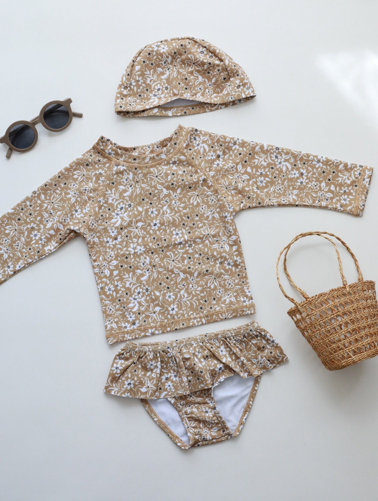 -キッズ 水着 フラワー 花柄 長袖 ワンピース ビキニ セパレート 帽子 セット ラッシュガード スイムウェア 10スタイル ガールズ【mh0002217】 - mamahalo shop - ベビー用水着 -  べビー服 - 子供服 - 男の子 - 女の子