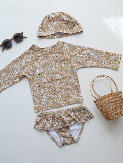 -キッズ 水着 フラワー 花柄 長袖 ワンピース ビキニ セパレート 帽子 セット ラッシュガード スイムウェア 10スタイル ガールズ【mh0002217】 - mamahalo shop - ベビー用水着 -  べビー服 - 子供服 - 男の子 - 女の子