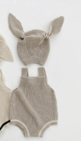 -ベビー ニット サスペンダー ロンパース うさ耳 帽子 セット ガールズ - mamahalo shop - ノースリーブロンパース -  べビー服 - 子供服 - 男の子 - 女の子