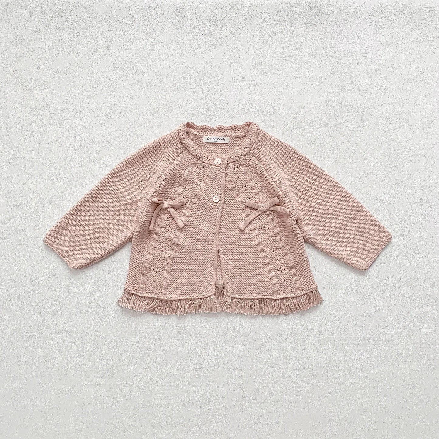 -ベビーキッズカーディガン ニットフリンジリボンボレロカーディガン 2カラー - mamahalo shop - カーディガン・パーカー -  べビー服 - 子供服 - 男の子 - 女の子