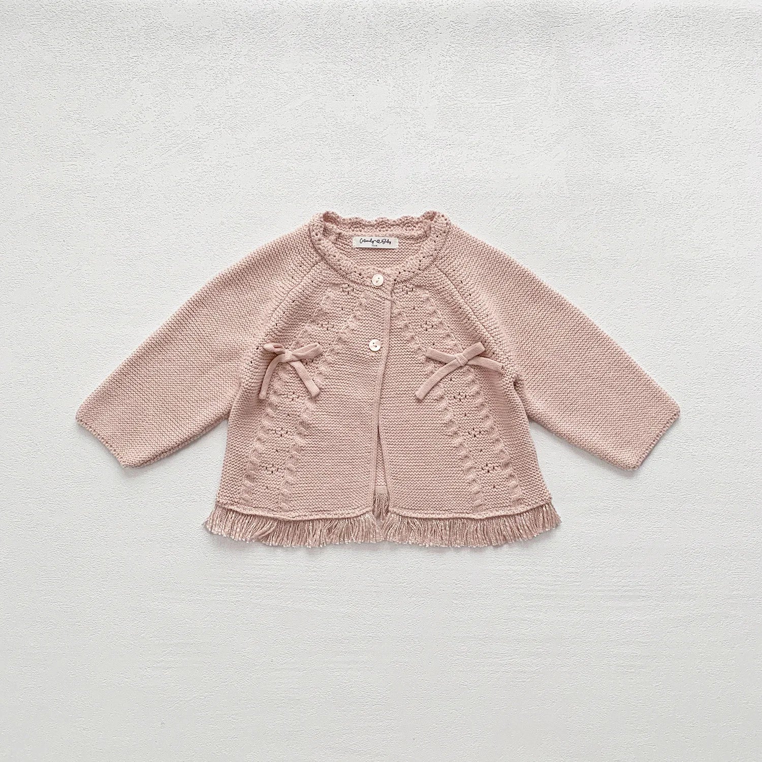 -ベビーキッズカーディガン ニットフリンジリボンボレロカーディガン 2カラー - mamahalo shop - カーディガン・パーカー -  べビー服 - 子供服 - 男の子 - 女の子