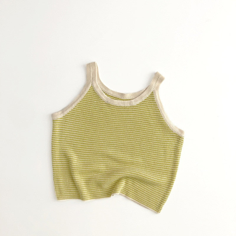 -キッズ ボーダー サマーニット キャミソール トップス レッド グリーン イエロー ユニセックス - mamahalo shop - タンクトップ・キャミソール・ノースリーブトップス -  べビー服 - 子供服 - 男の子 - 女の子