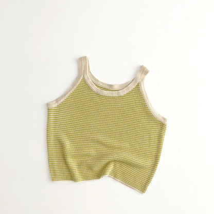 -キッズ ボーダー サマーニット キャミソール トップス レッド グリーン イエロー ユニセックス - mamahalo shop - タンクトップ・キャミソール・ノースリーブトップス -  べビー服 - 子供服 - 男の子 - 女の子