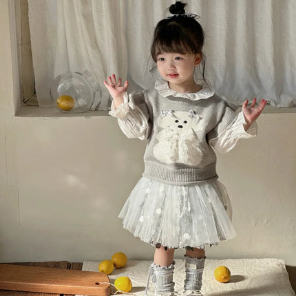 キッズベスト アニマルリボンラッフルフリルショルダーニットベスト - mamahalo shop - ベスト -  べビー服 - 子供服 - 男の子 - 女の子