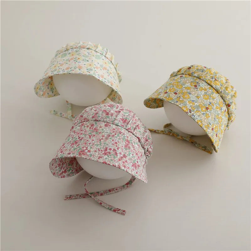 -ベビー帽子 つば広ボンネット サマーハット フラワー花柄プリント【mh0004989】 - mamahalo shop - ベビー用帽子 -  べビー服 - 子供服 - 男の子 - 女の子