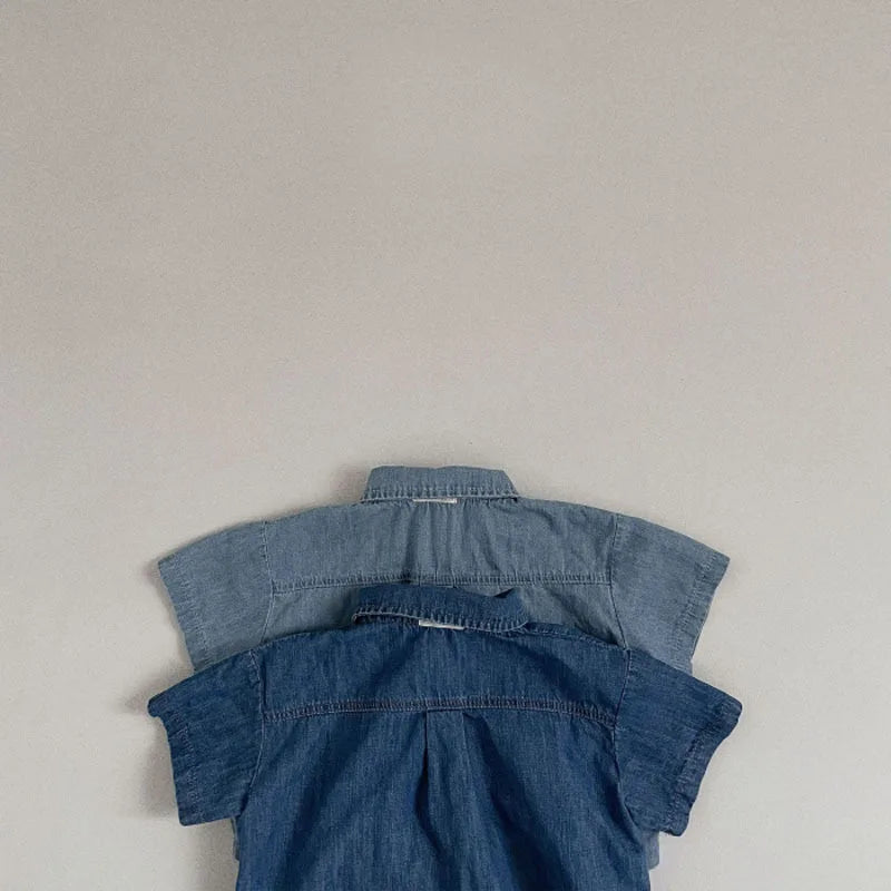 -ベビーキッズセットアップ 2点セット デニム 半袖シャツ+ショートパンツ 2カラー - mamahalo shop - 半袖セットアップ -  べビー服 - 子供服 - 男の子 - 女の子