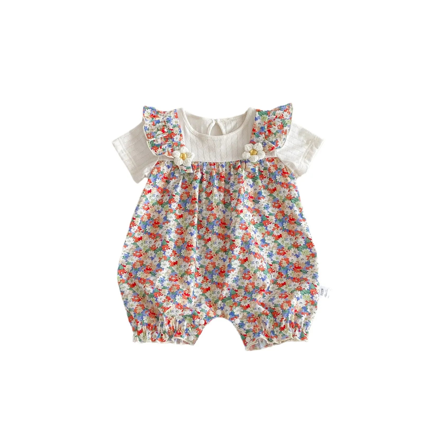 -ベビーロンパース ドッキング半袖ジャンプスーツ フラワー花柄プリント【mh0005372】 - mamahalo shop - 半袖ロンパース -  べビー服 - 子供服 - 男の子 - 女の子