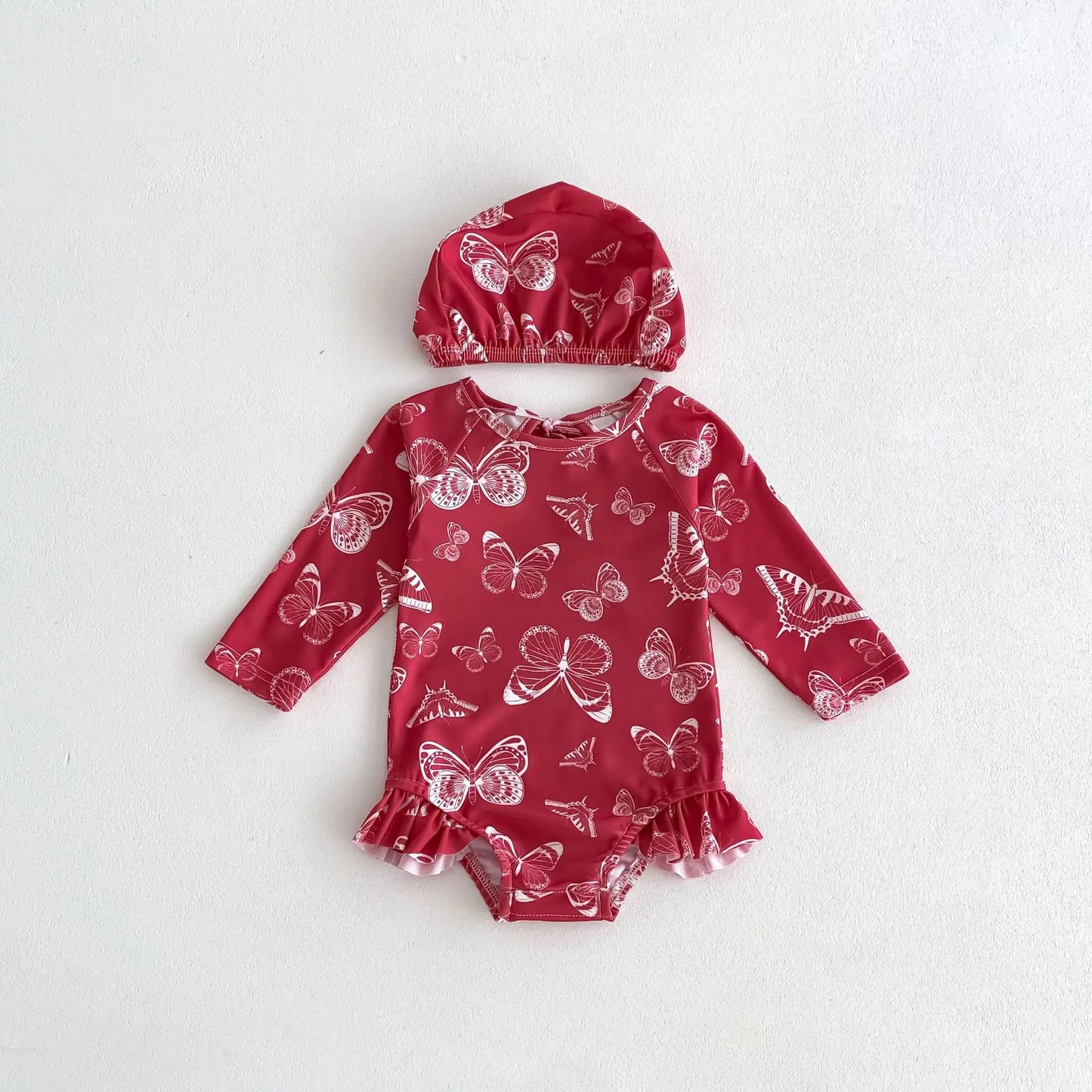 -ベビー水着 長袖ワンピース 帽子セット スイムウェア ラッシュガード  フラワー花柄プリント【mh0005109】 - mamahalo shop - ベビー用水着 -  べビー服 - 子供服 - 男の子 - 女の子