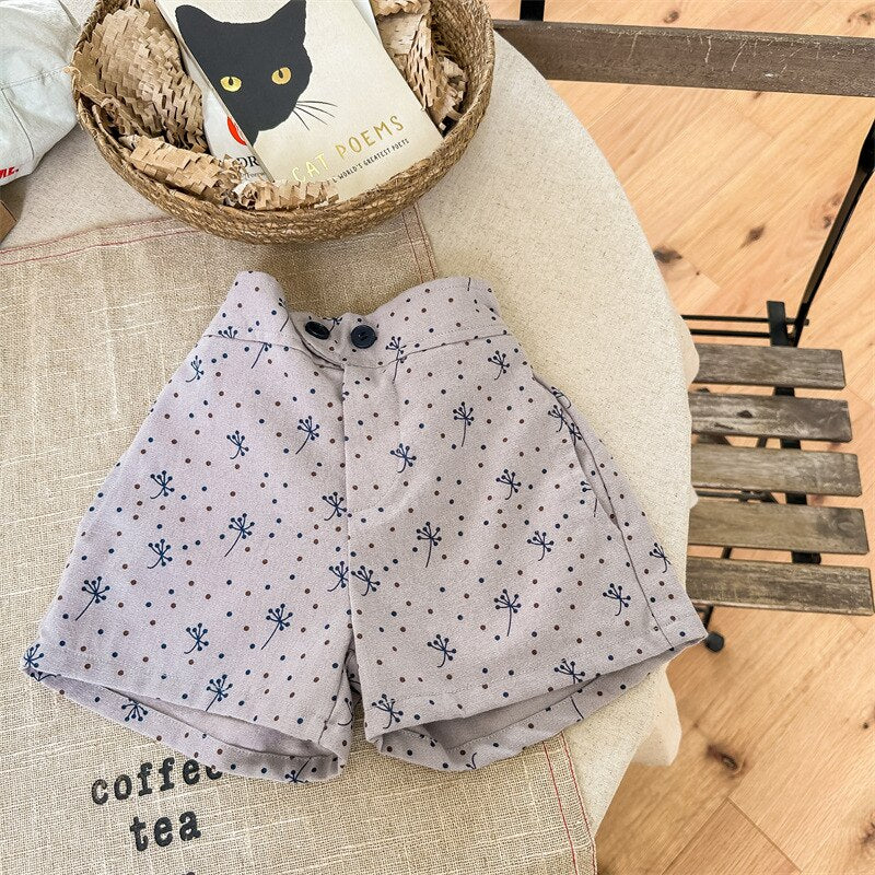 -キッズ 水玉 ドット ルーズ ショートパンツ ベージュ グレーパープル ガールズ - mamahalo shop - ハーフパンツ・ショートパンツ -  べビー服 - 子供服 - 男の子 - 女の子